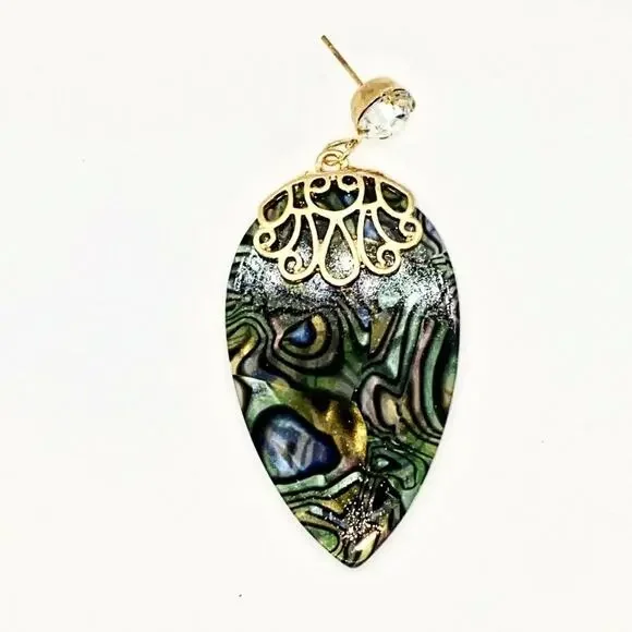 Abalone Colored Gold-Tone Pear Dangle Earrings - Picture 2 of 4